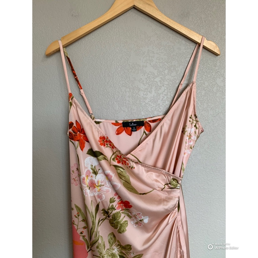 Lulu's Pink Floral Midi Slip Dress with Orange Floral Accents NWOT - Picture 4 of 16